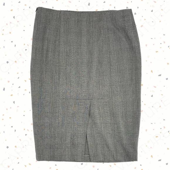 Grey Plaid Skirt Office Attire Neutral Corporate Style Donna Ricco Size 6 - Picture 2 of 11